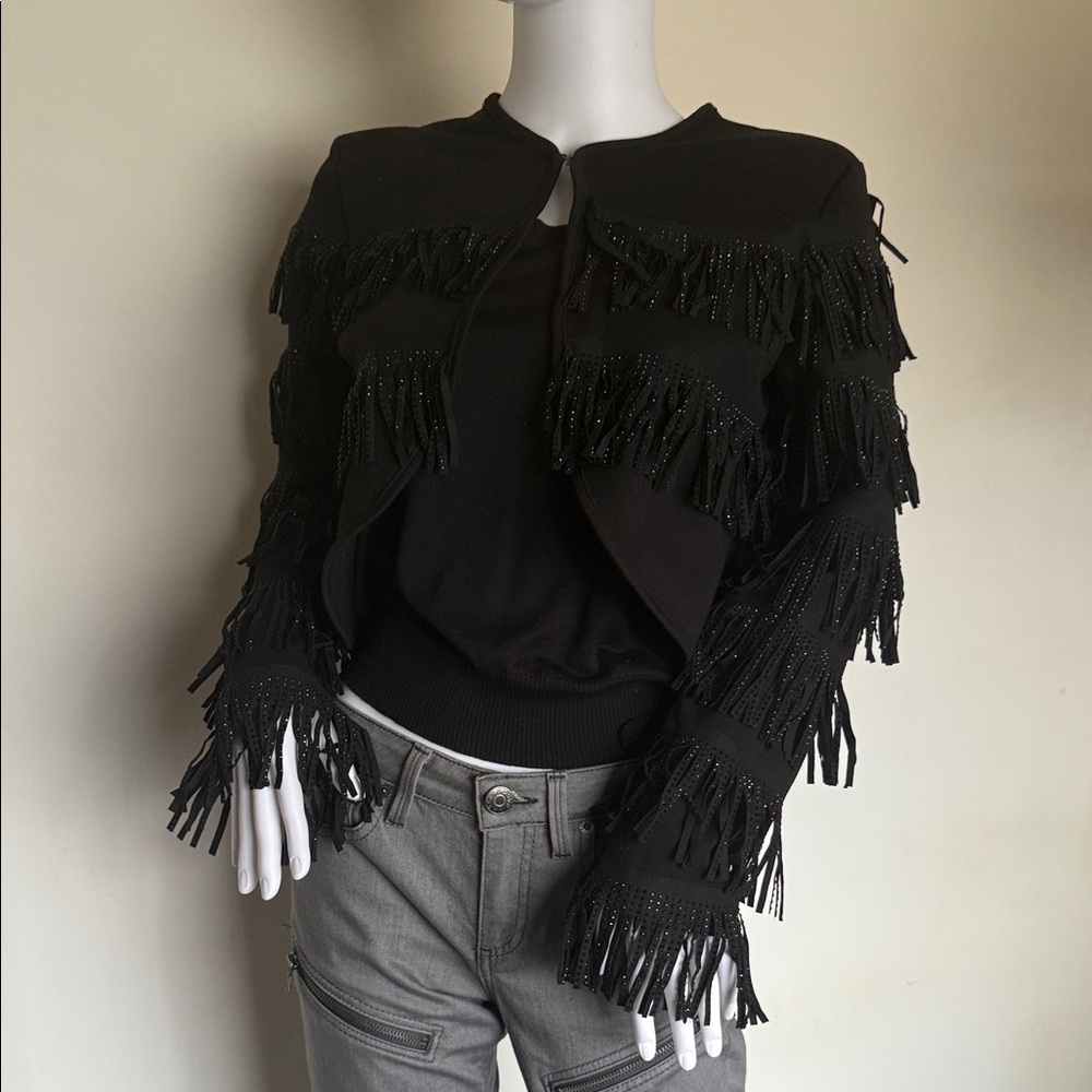 Black Bolero with Fringe that sparkles when the light hits it
